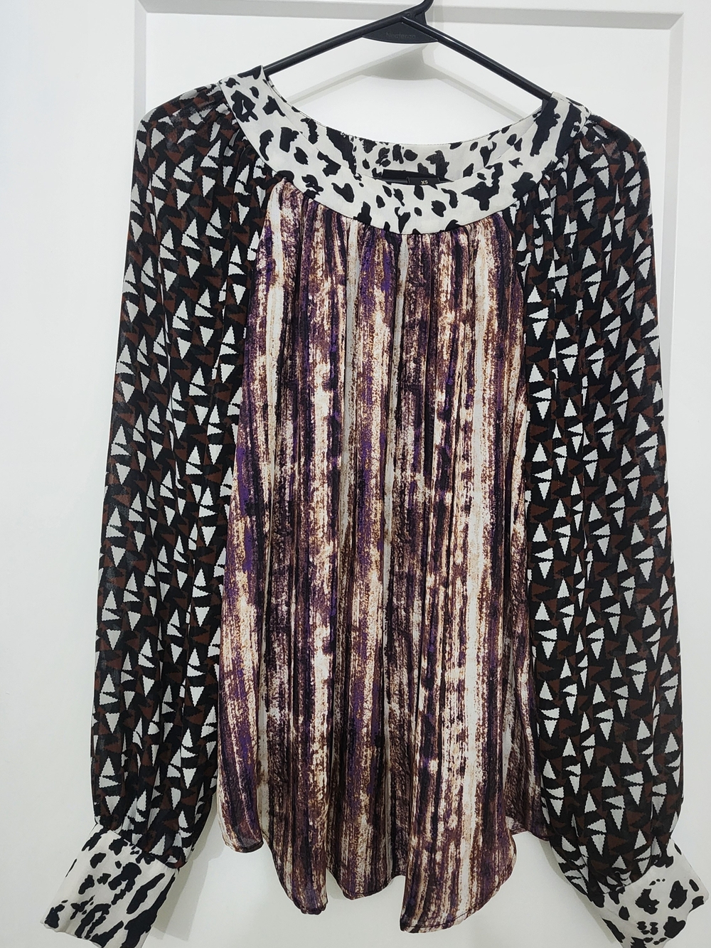 Mixed Animal Print Long Sleeve Blouse in Purple, Brown & Black Duro Olowu